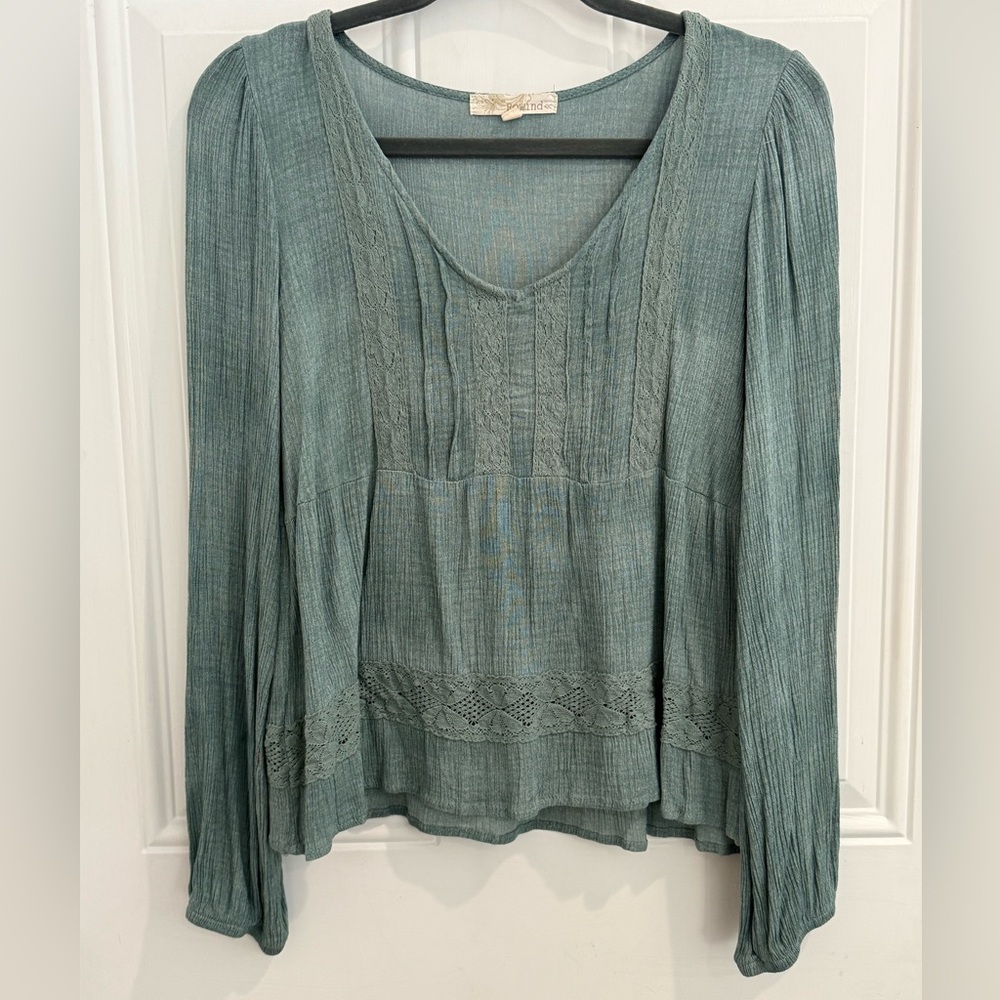 Rewind Womens Olive Green Boho Long Sleeve Top New With Tags Size Medium
